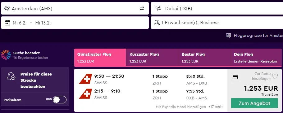 Business Class From Amsterdam to Dubai