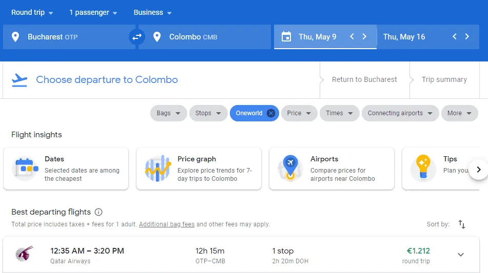 Qatar Business Class From Bucharest To Colombo