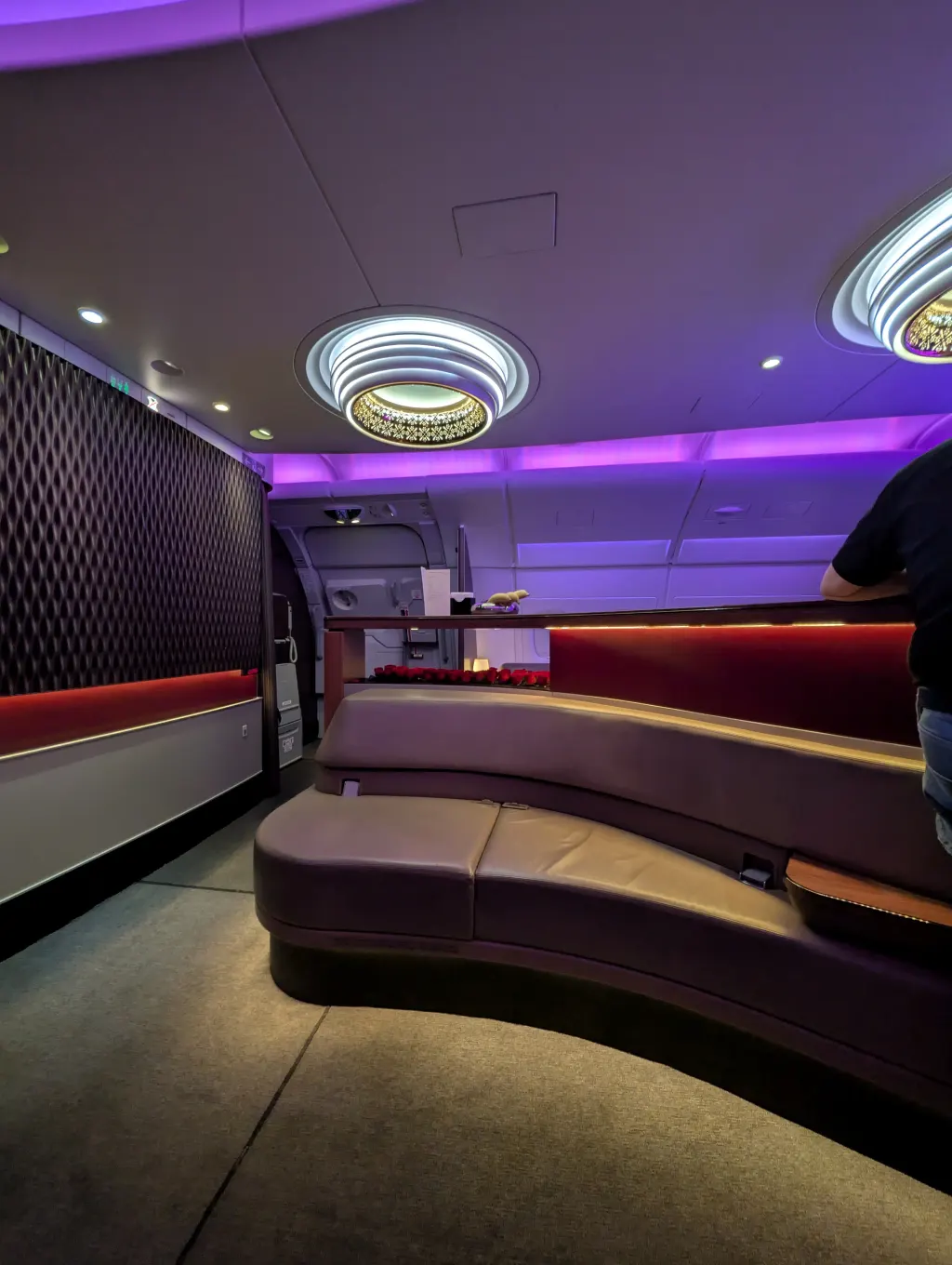 Qatar Airways A380 onboard bar lounge seating